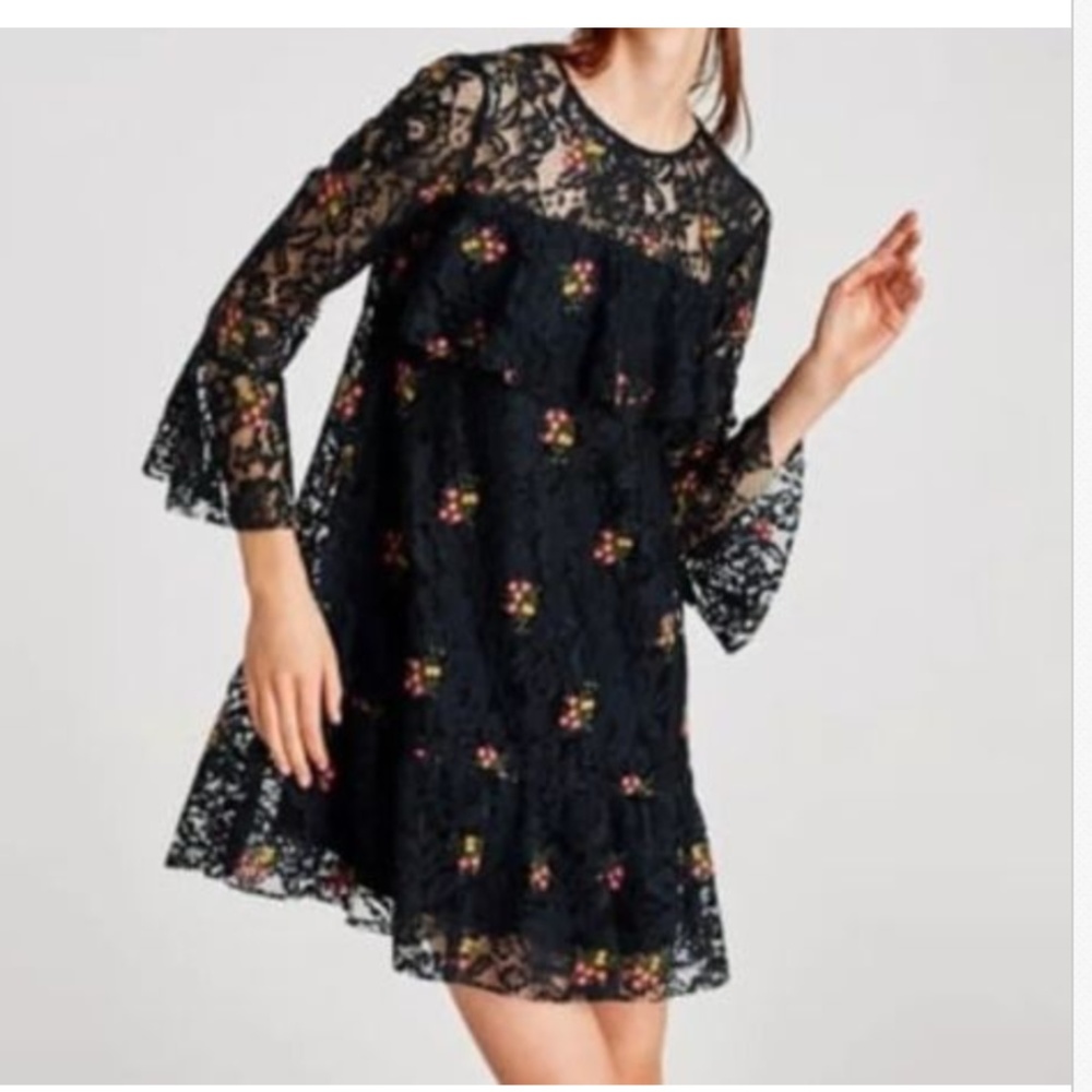 Zara Floral embroidered Lace short Dress S